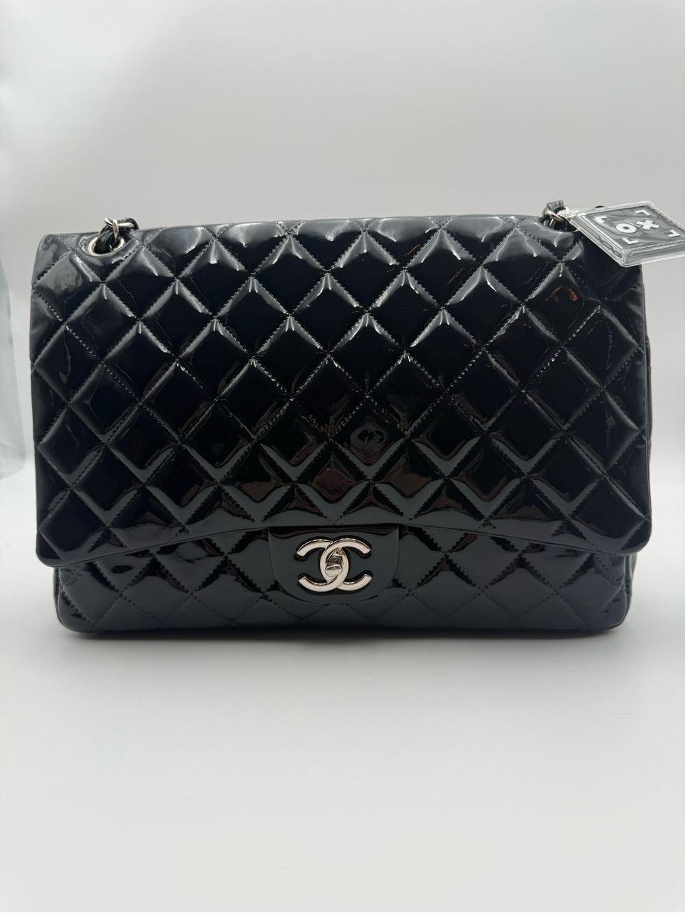 Chanel Quilted Patent Leather Jumbo Double Flap Bag - Navy Blue